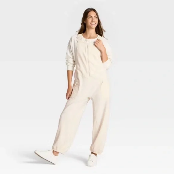 Women's High Pile Fleece Overalls - JoyLab™ Cream - Picture 3 of 3